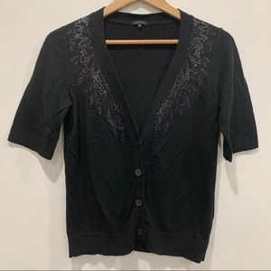 ☀️ 3/$15 Ispiri Black Short Sleeve Cardigan With Sequin Trim